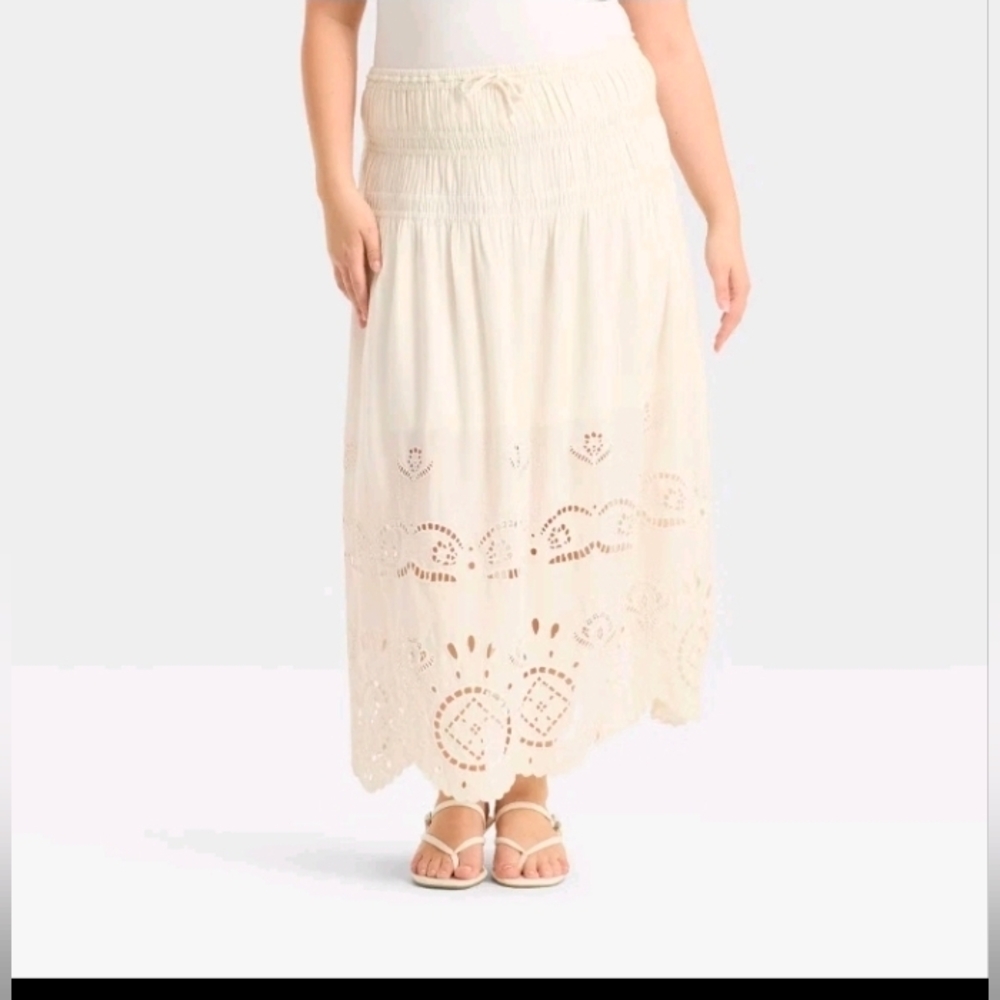 Future Collective Women's High-RIse Embroidered Eyelet Drop Waist A-Line Skirt
